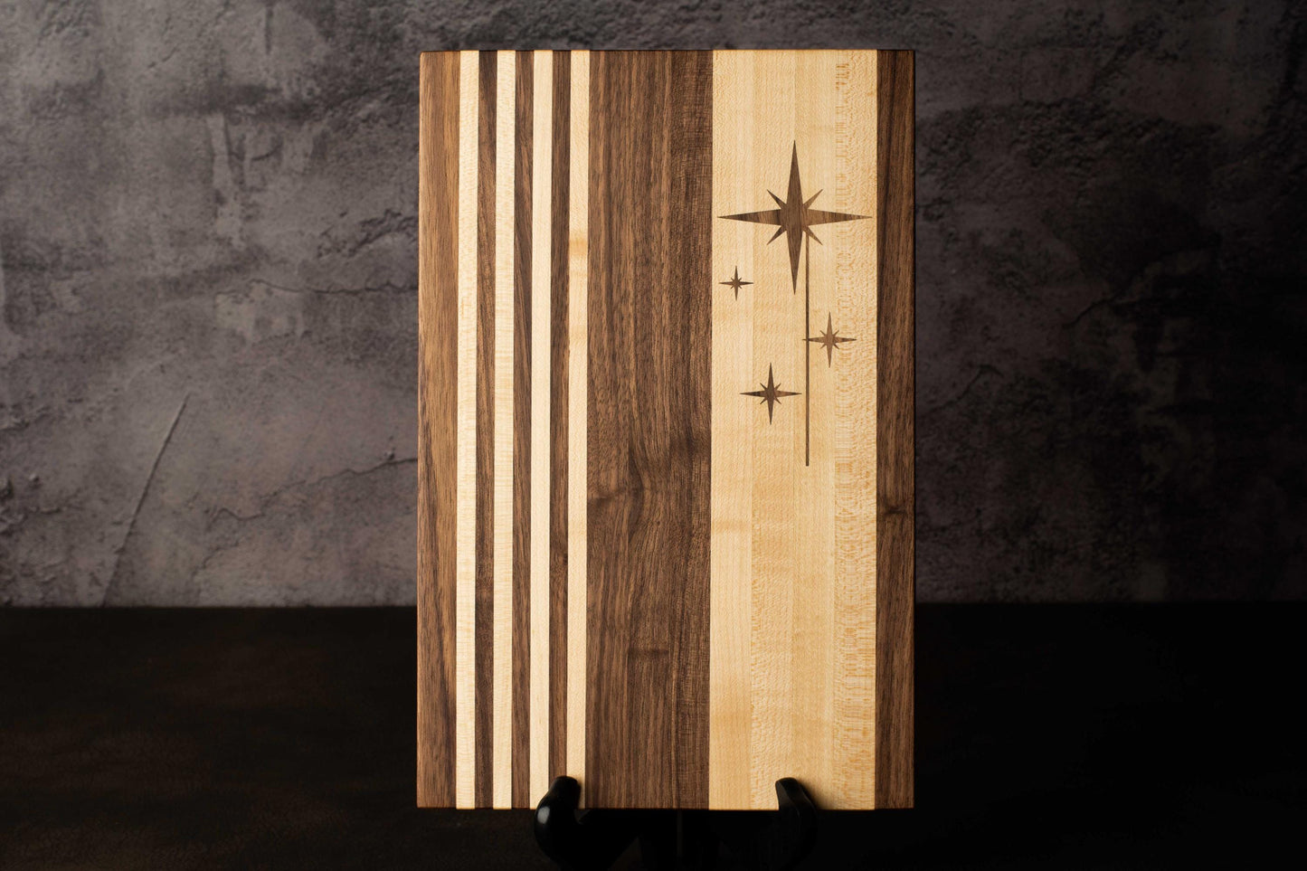 Atomic Starburst Inlay Cutting Board Mid-Century Modern Walnut Maple Small