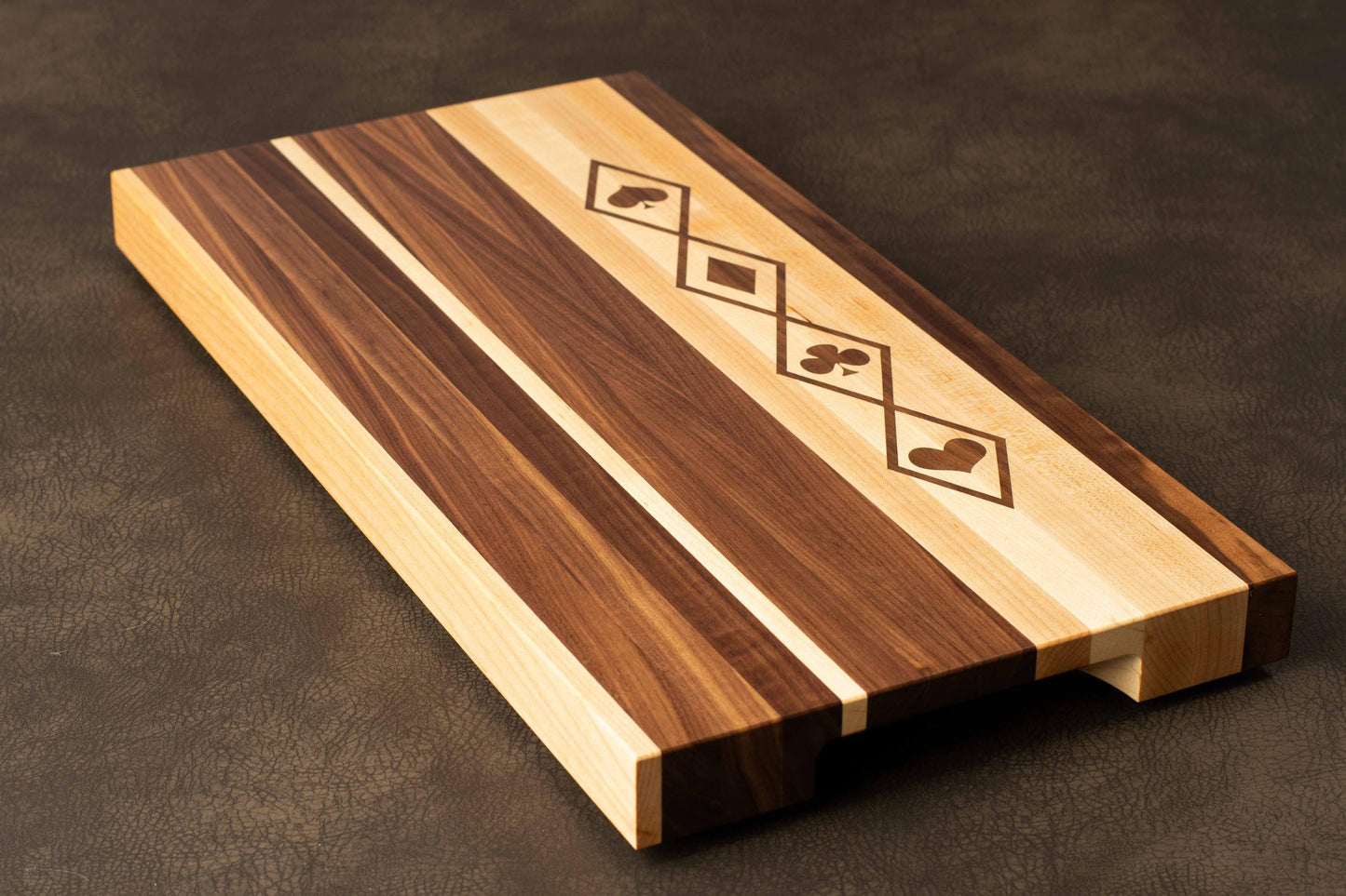 Playing Card Suits Inlay Cutting Board Mid-Century Modern Walnut Maple Medium