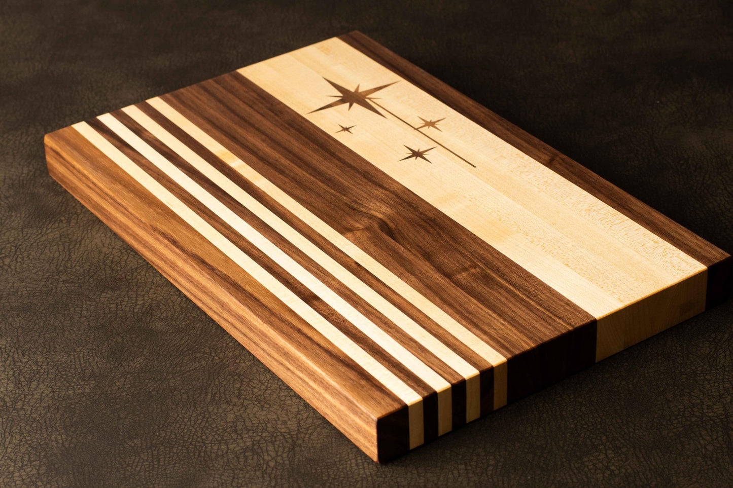 Atomic Starburst Inlay Cutting Board Mid-Century Modern Walnut Maple Small