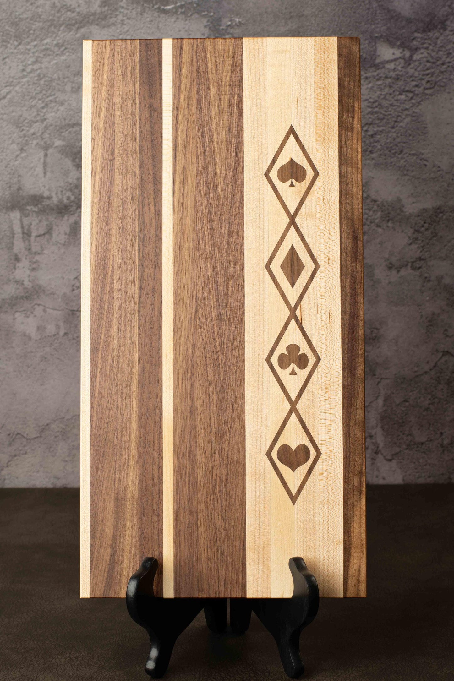 Playing Card Suits Inlay Cutting Board Mid-Century Modern Walnut Maple Medium