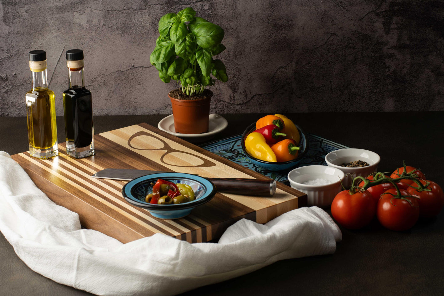 Cat-Eye Glasses Inlay Cutting Board Mid-Century Modern Walnut Maple Medium