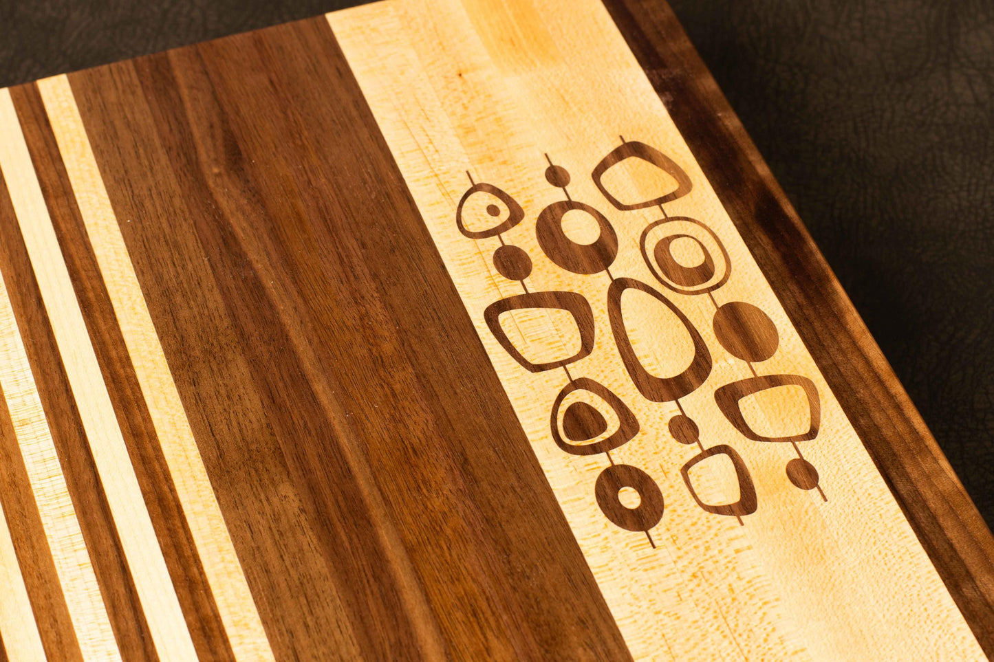 Mid-Century Abstract Inlay Cutting Board Walnut Maple Medium