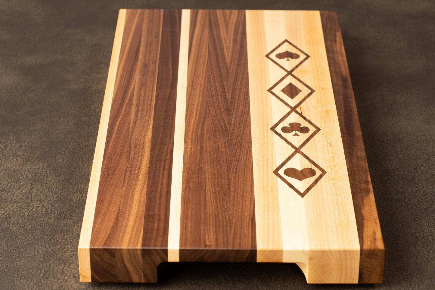 Playing Card Suits Inlay Cutting Board Mid-Century Modern Walnut Maple Medium