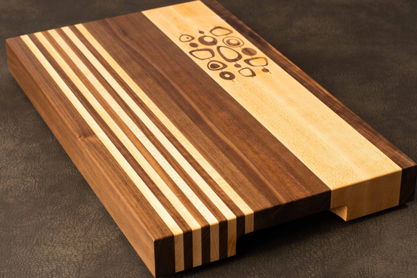 Mid-Century Abstract Inlay Cutting Board Walnut Maple Medium