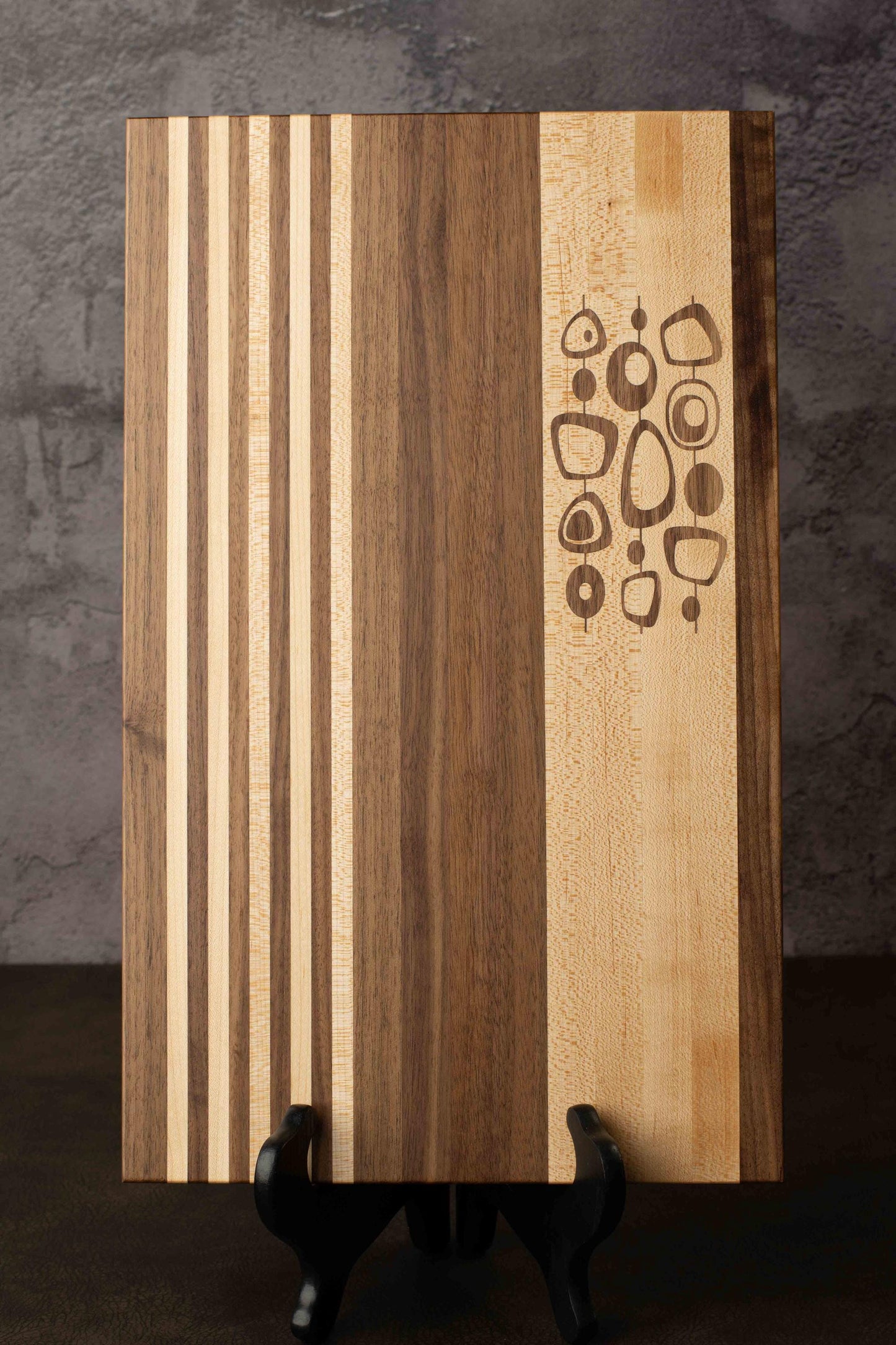 Mid-Century Abstract Inlay Cutting Board Walnut Maple Medium