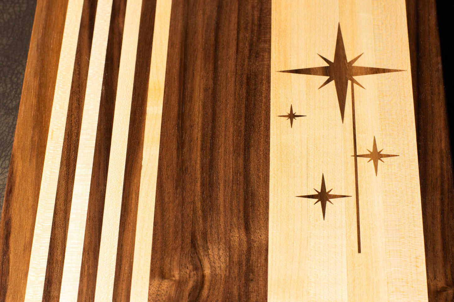 Atomic Starburst Inlay Cutting Board Mid-Century Modern Walnut Maple Small