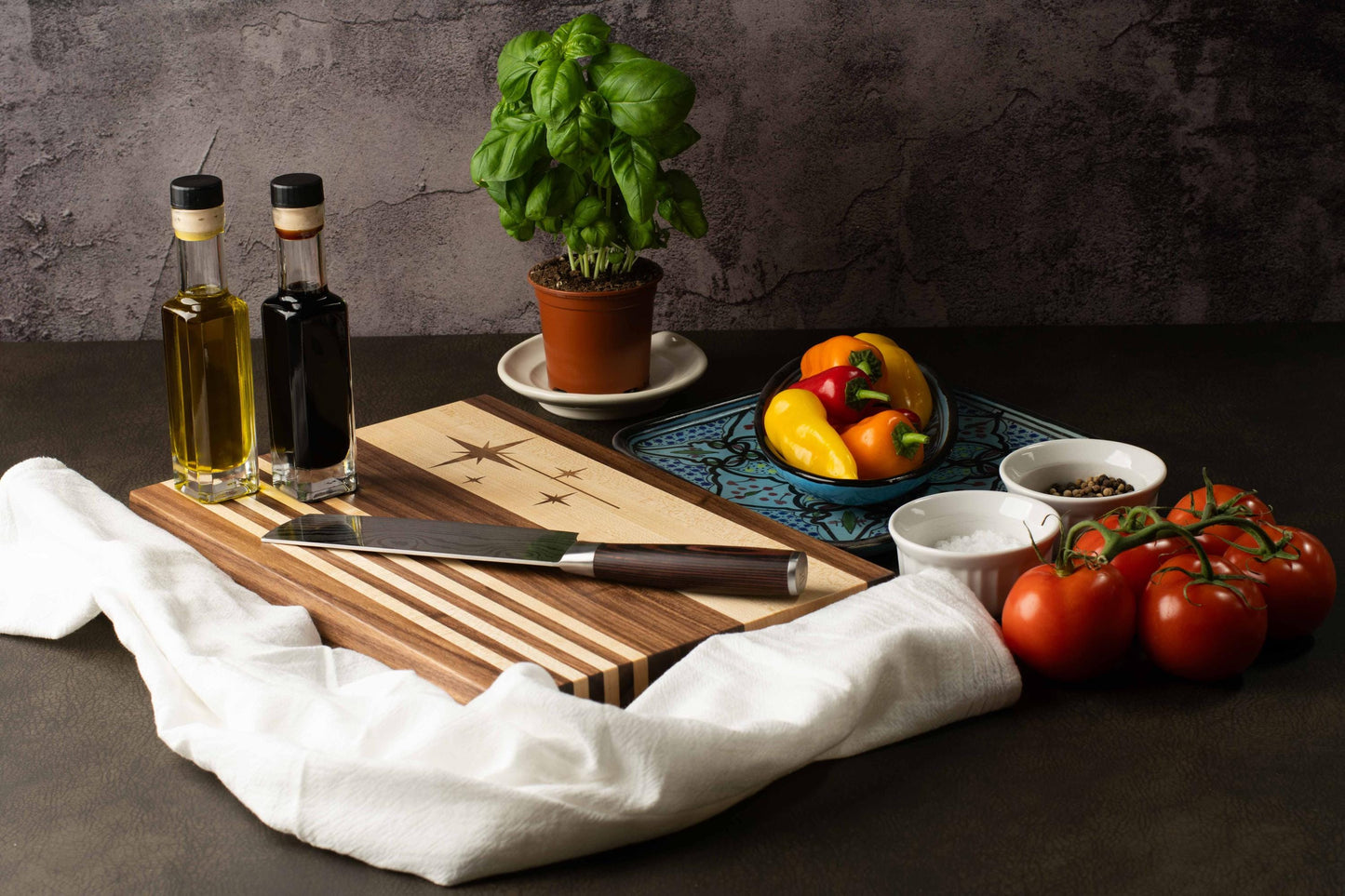 Atomic Starburst Inlay Cutting Board Mid-Century Modern Walnut Maple Small