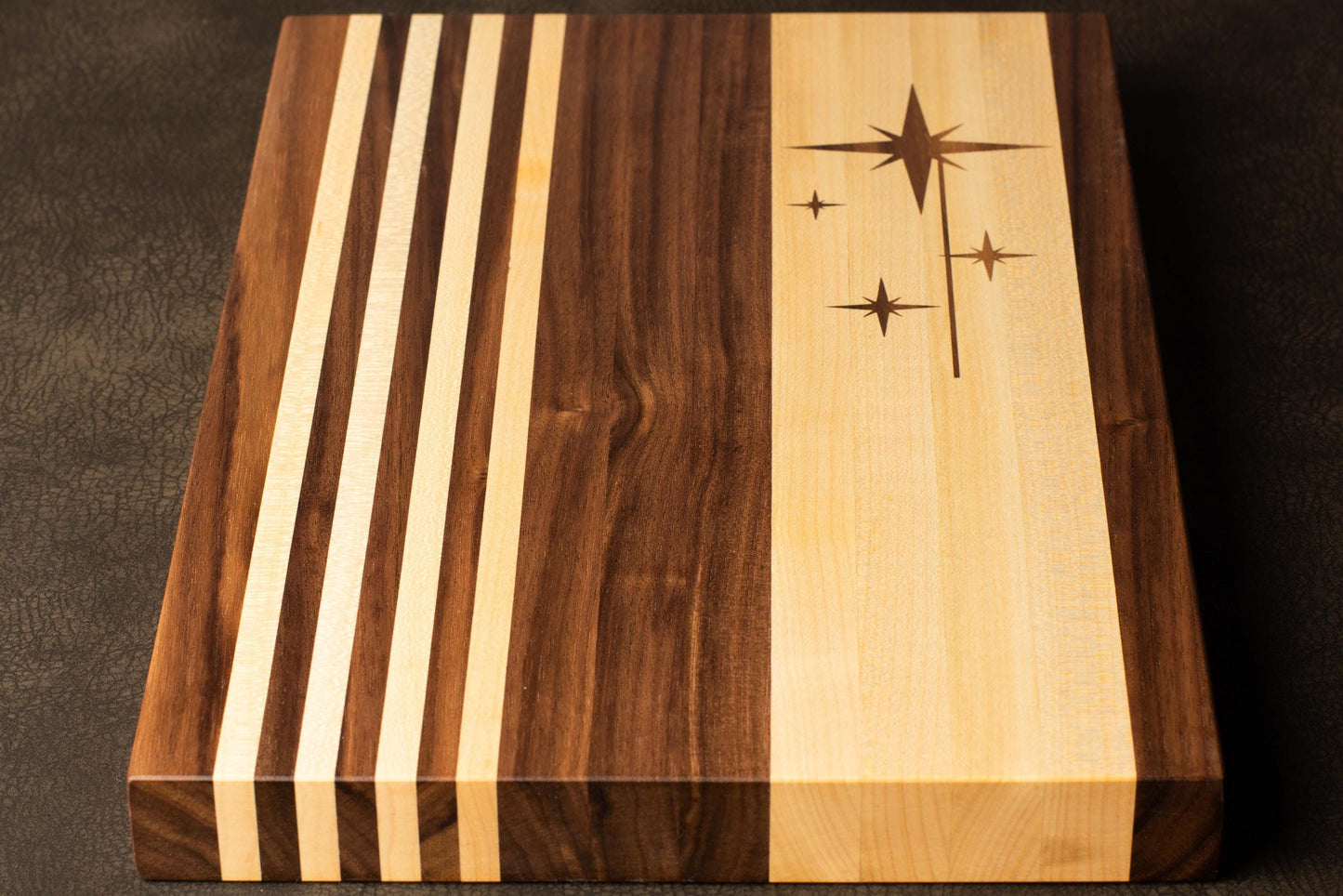 Atomic Starburst Inlay Cutting Board Mid-Century Modern Walnut Maple Small