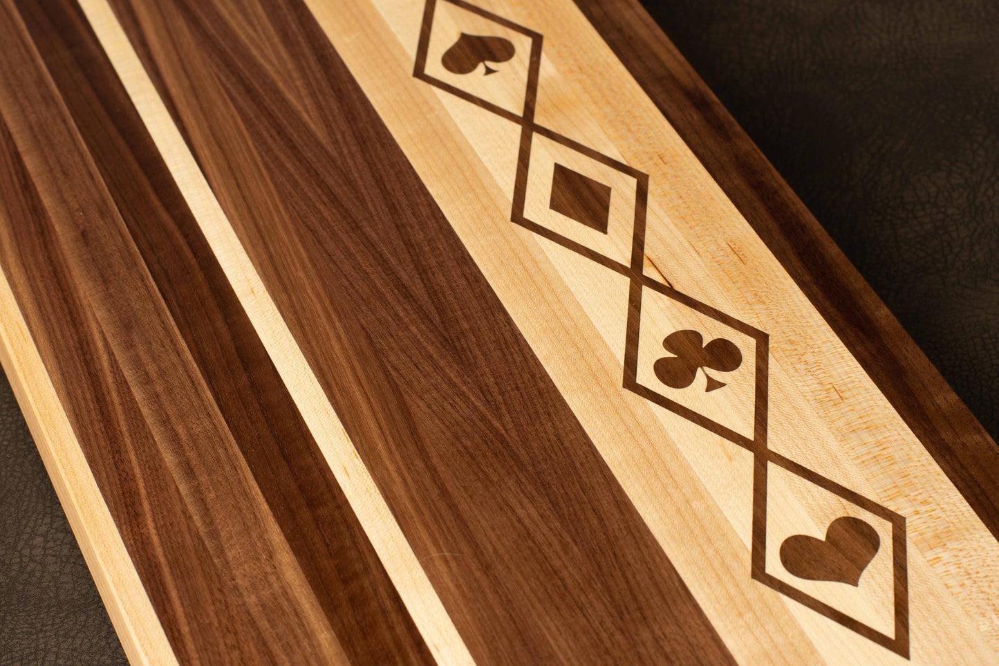 Playing Card Suits Inlay Cutting Board Mid-Century Modern Walnut Maple Medium